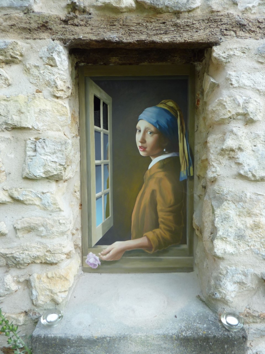 Vermeer- trompe l'oeil de fenêtres Décor extérieur façade particulier- fresque en trompe l'oeil